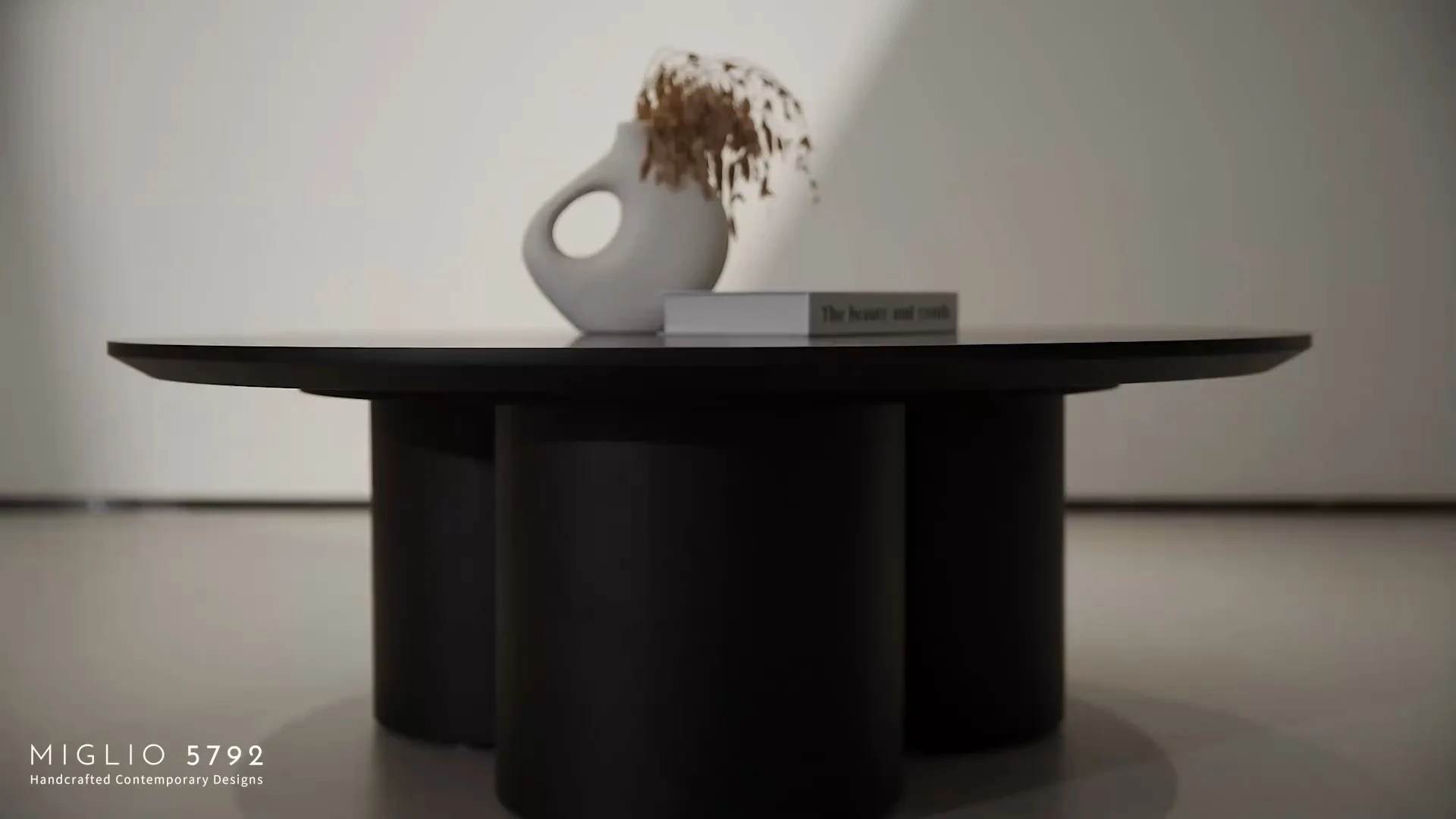 MIGLIO Black Wooden Round Coffee Table With Three-column Base TC1019 1