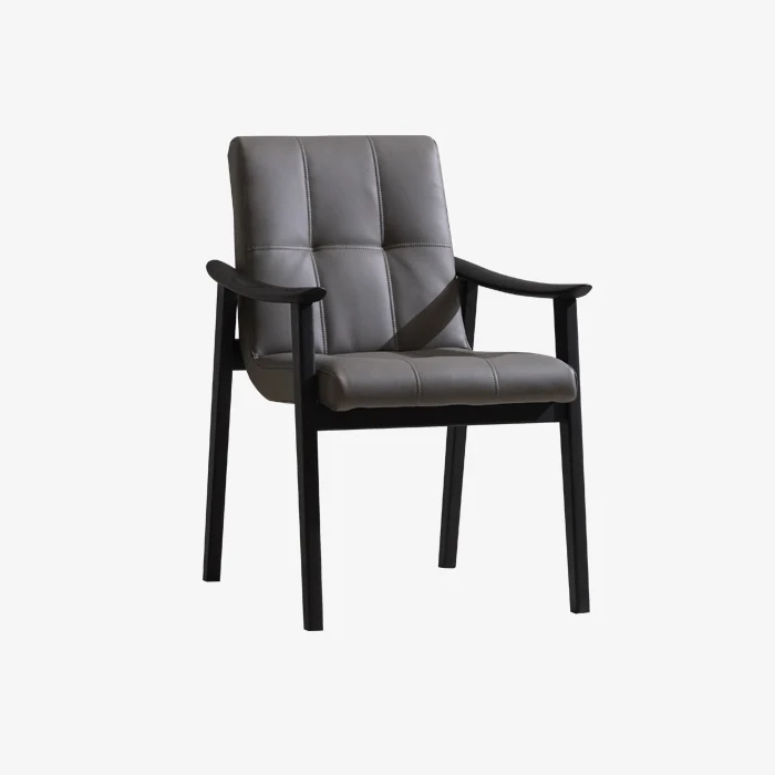 الحد الأدنى من كرسي الطعام من الجلد الرمادي الرمادي الفاخر مع أرجل الخشب 1