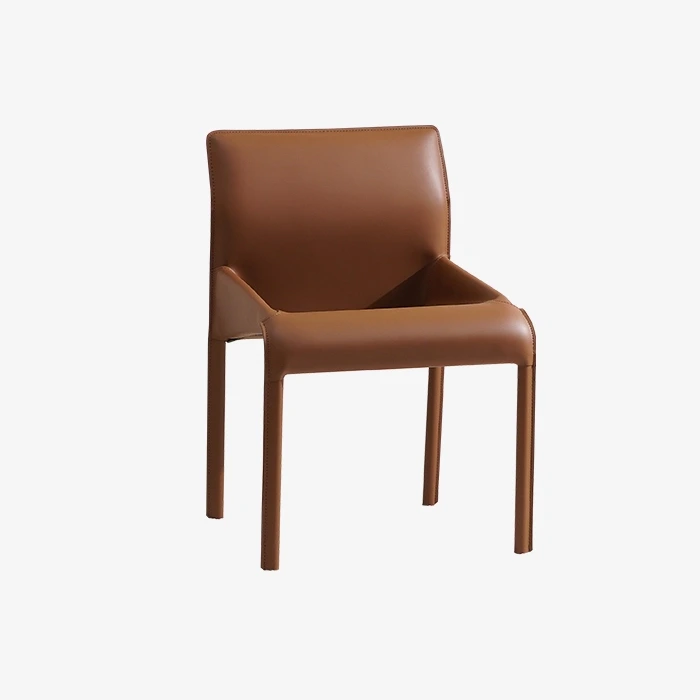 Chaise de salle à manger à dossier incurvé rembourrée en cuir de selle minimaliste italien 1