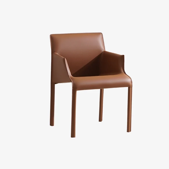 Fauteuil de salle à manger rembourré en cuir marron moderne italien 1