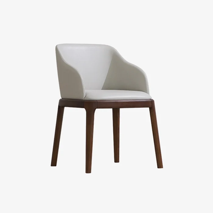 Modern White Leather Upholstered Dining Armchair with Wood Legs 1