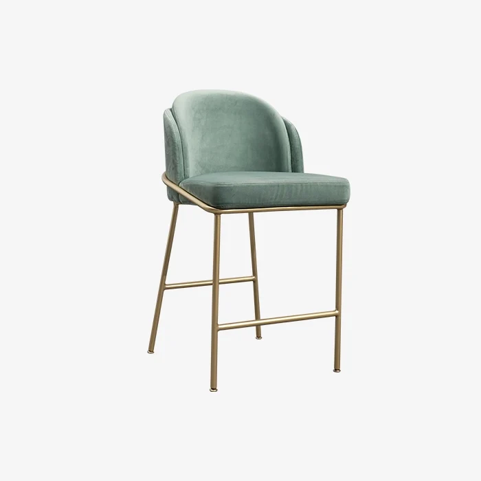 Минималистичный барный стул из бархатной кожи и металла для кухни и обеденной зоны 1