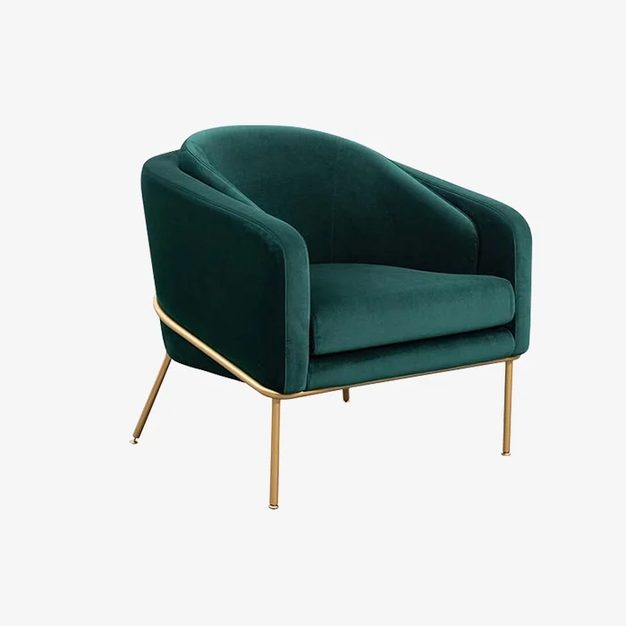 Contemporary Green Velvet Upholstered Lounge Chair Armchair with Gold Legs 1