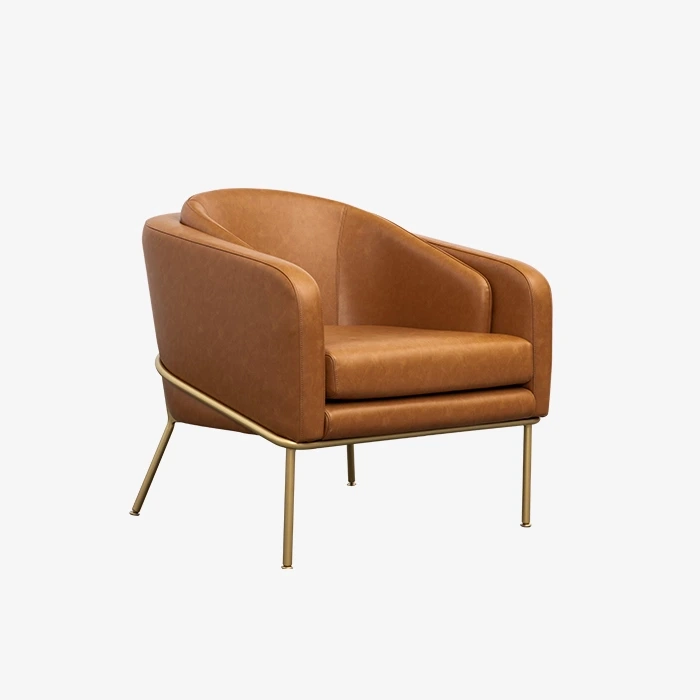 Brown Leather Chair Modern Furniture Cushioned Arm Chair Luxury Lounge Chair 1