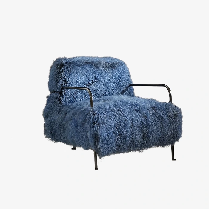 Luxury Blue Wool Accent Chair Single Armchair with Metal Frame 1