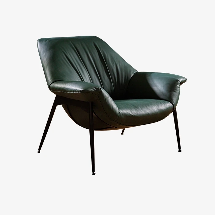 Vintage Leather Armchair Upholstered Lounge Chair with Metal Legs 1