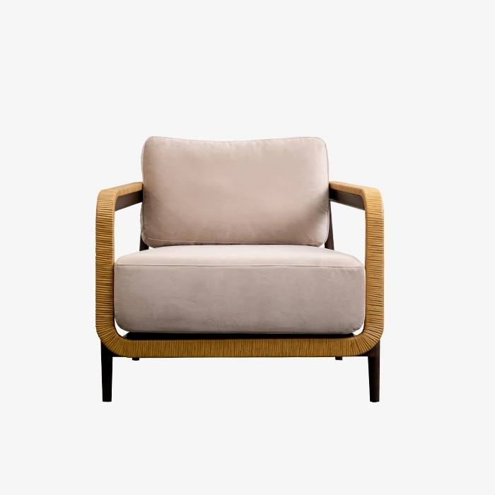 Modern Rattan Solid Wood Frame Lounge Chair Armchair 1