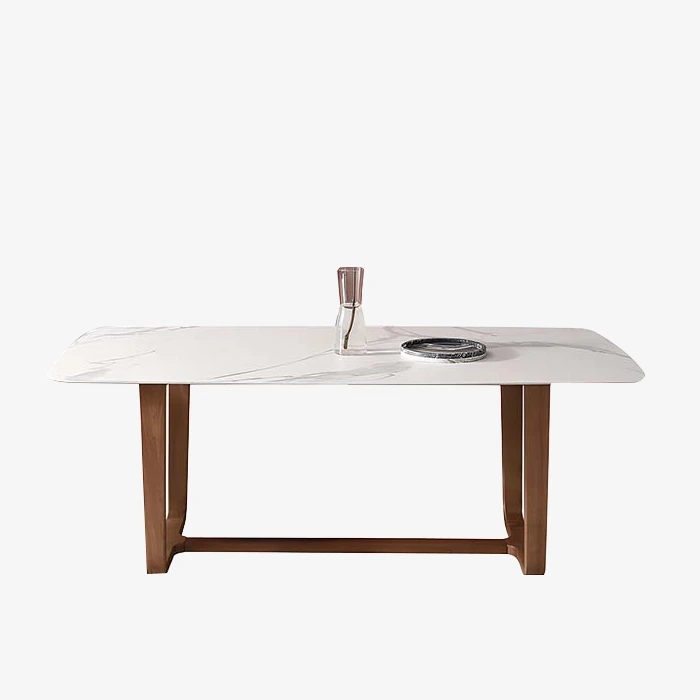 Modern Rectangular Marble Dining Table with Trestle Base for Dining Room 1