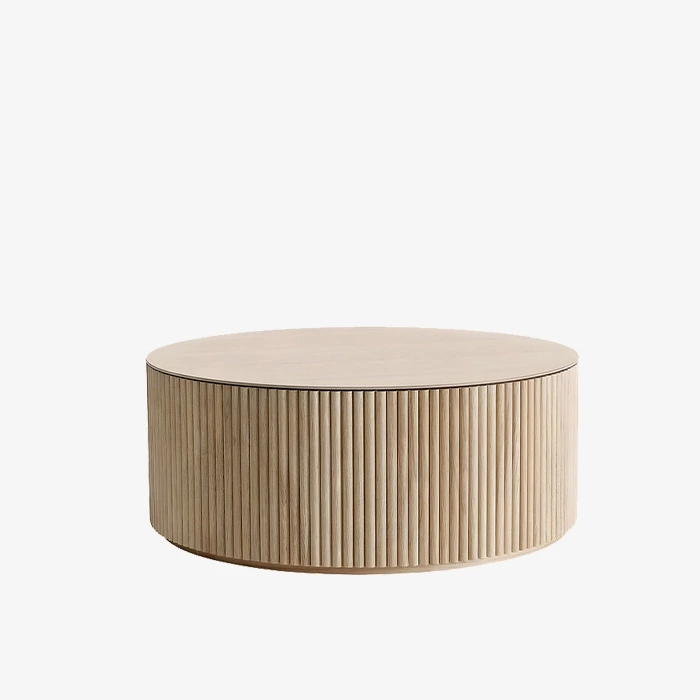 Mesa de centro redonda sueca de madera maciza de fresno para sala de estar 1