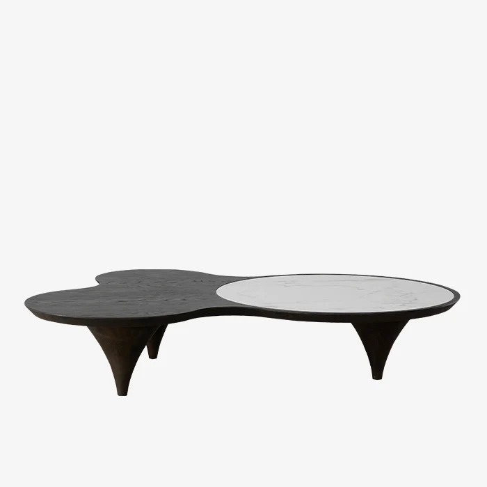 現代不規則的板岩頂部&橡木貼面小咖啡桌 1