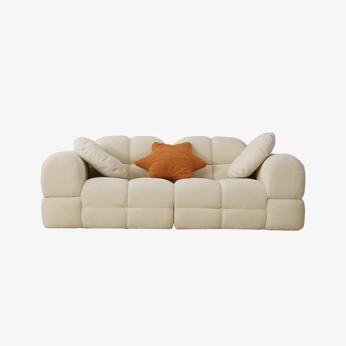 Conjunto de sofás de tres plazas de tela Sherpa blanca moderna con diseño de malvavisco 1