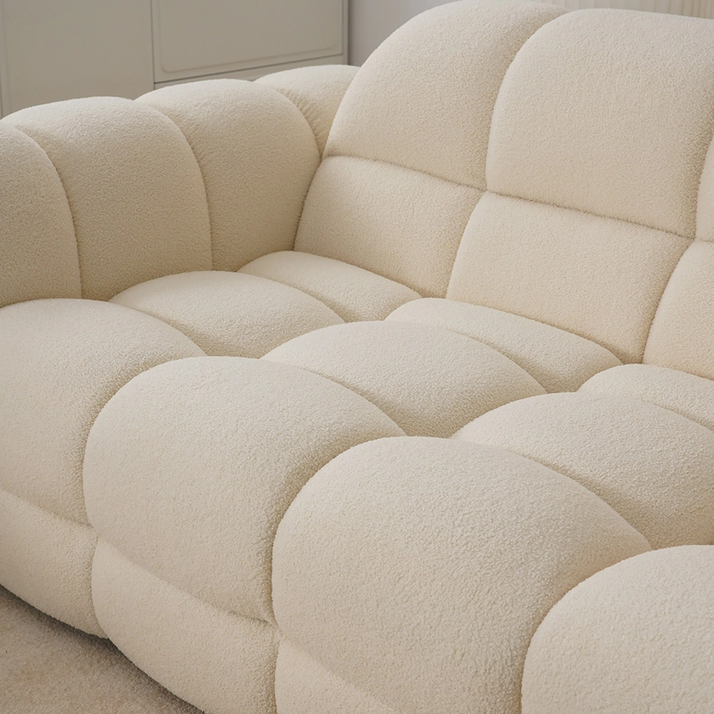 Conjunto de sofás de tres plazas de tela Sherpa blanca moderna con diseño de malvavisco 10