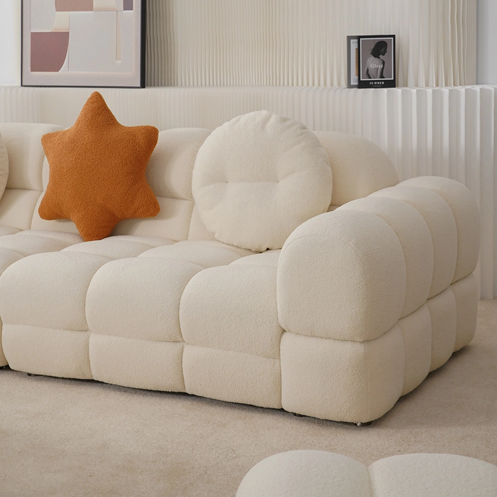 Conjunto de sofás de tres plazas de tela Sherpa blanca moderna con diseño de malvavisco 7
