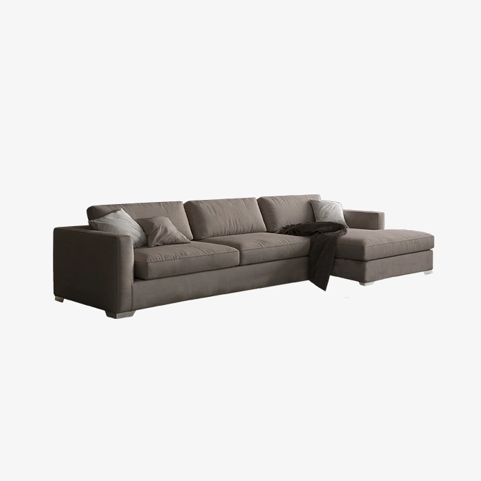 Sala de estar de design italiano em casa, sofá de chaise de tecido cinza 1
