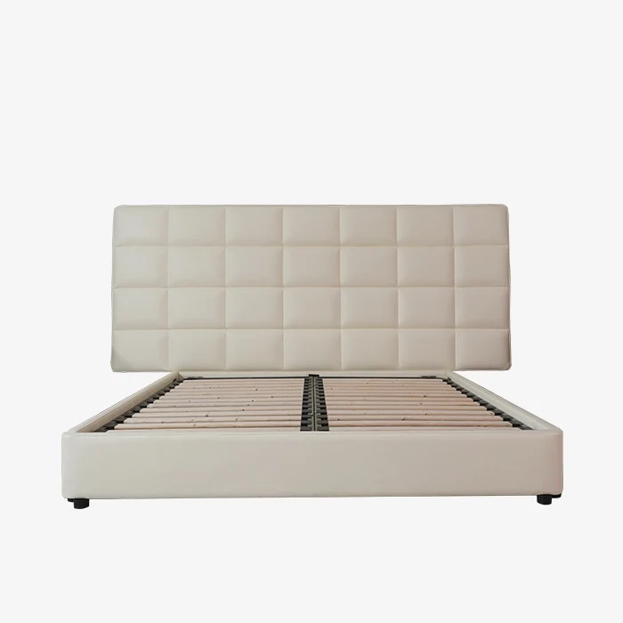 Modern Minimalist White King Size Leather Bed Frame With Headboard 1