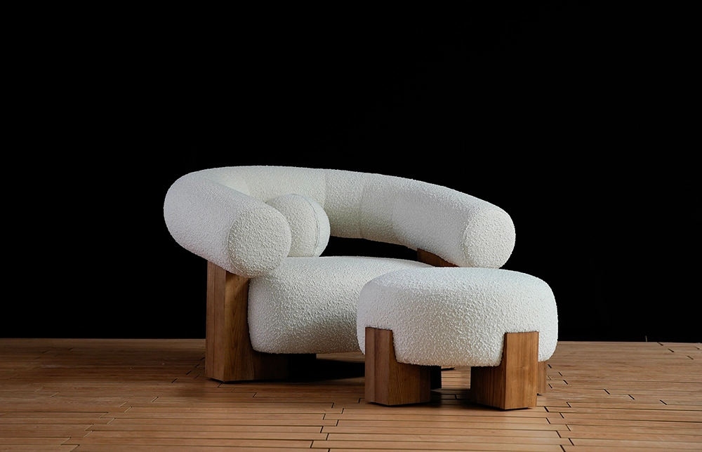 White Bold Fabric Lounge Chair Set M081 1