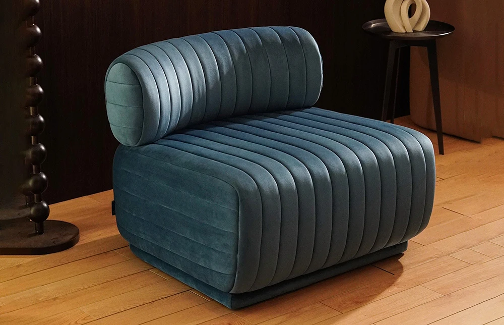 Poltrona lounge senza braccioli in tessuto di velluto con divano singolo per la casa moderna 1