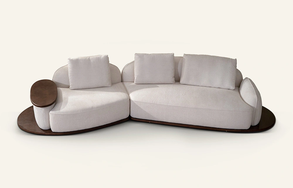 Sofá Audrey Fabric Secional com braços de madeira M088 1