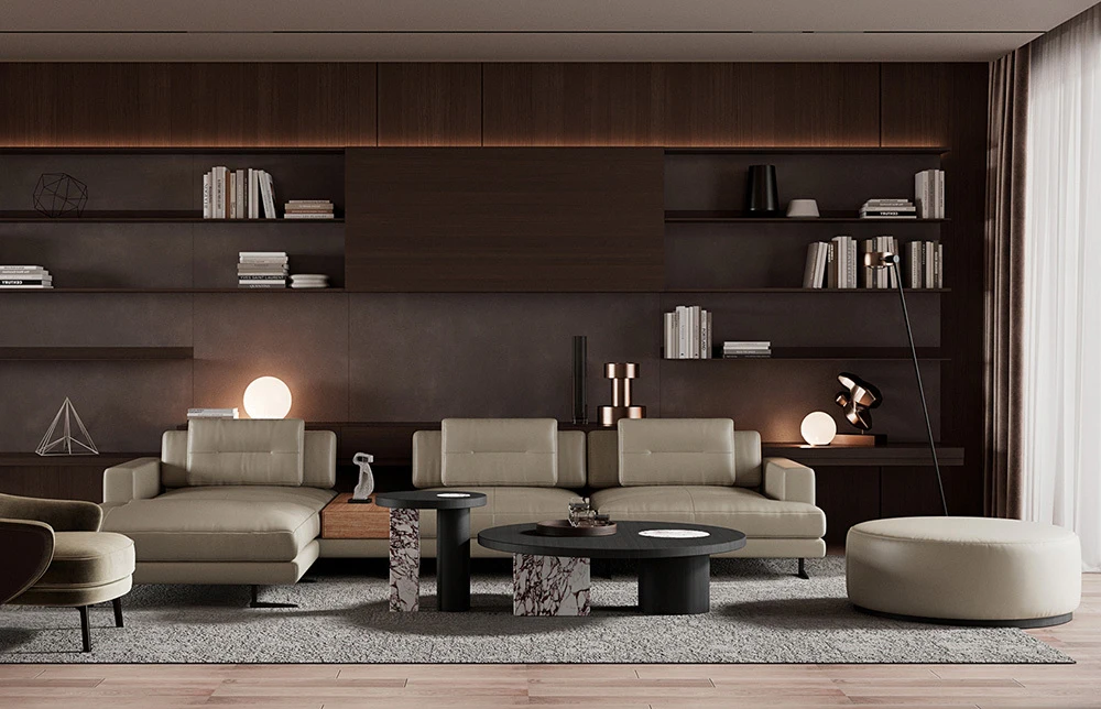 Miglio Leather L Secção Grande Sofá Conjunto com Otomano M007 1