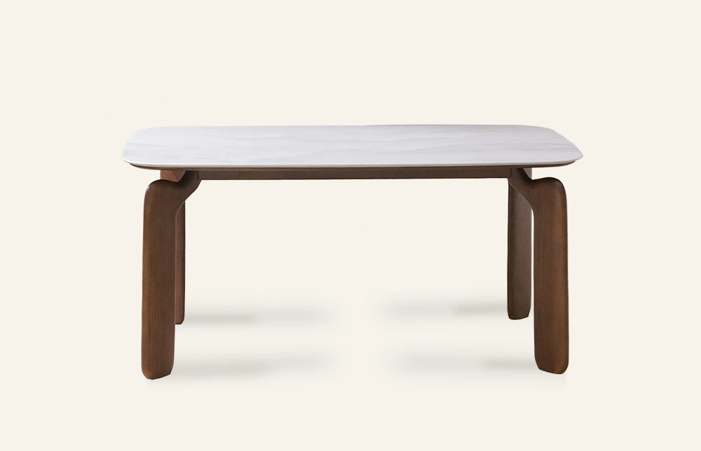 Moderner Marmorrechteck Esstisch mit Asche Holzbeinen TD1020 1