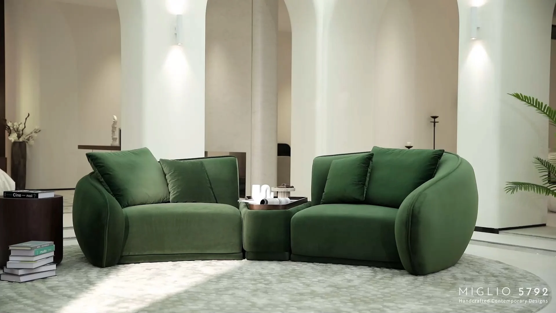 Lusail Green Sectional sofa With Marble side table MSF04 1