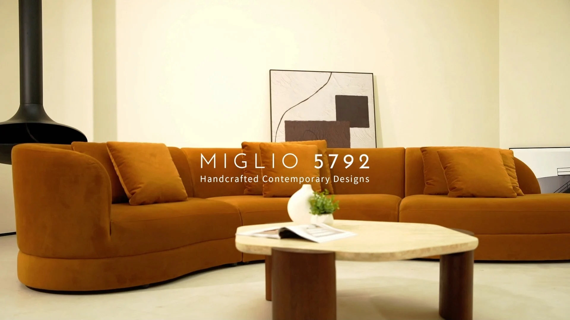 Crescent Brown Fabric Curved sectional Sofa M075 1