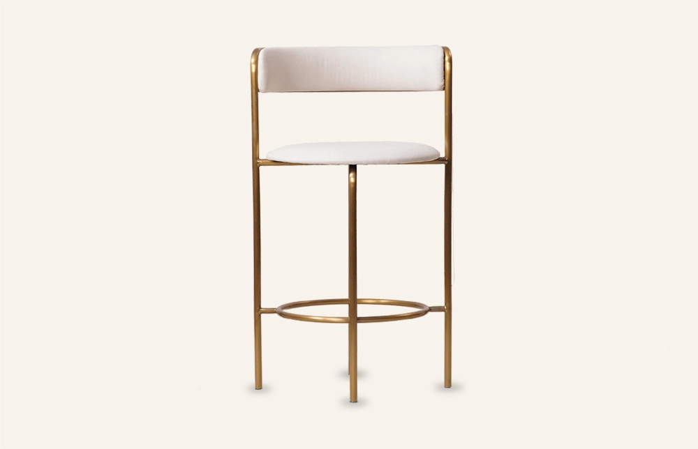 Minimalist Beyaz Döşemeli Metal Sırtlı Bar Taburesi03 1