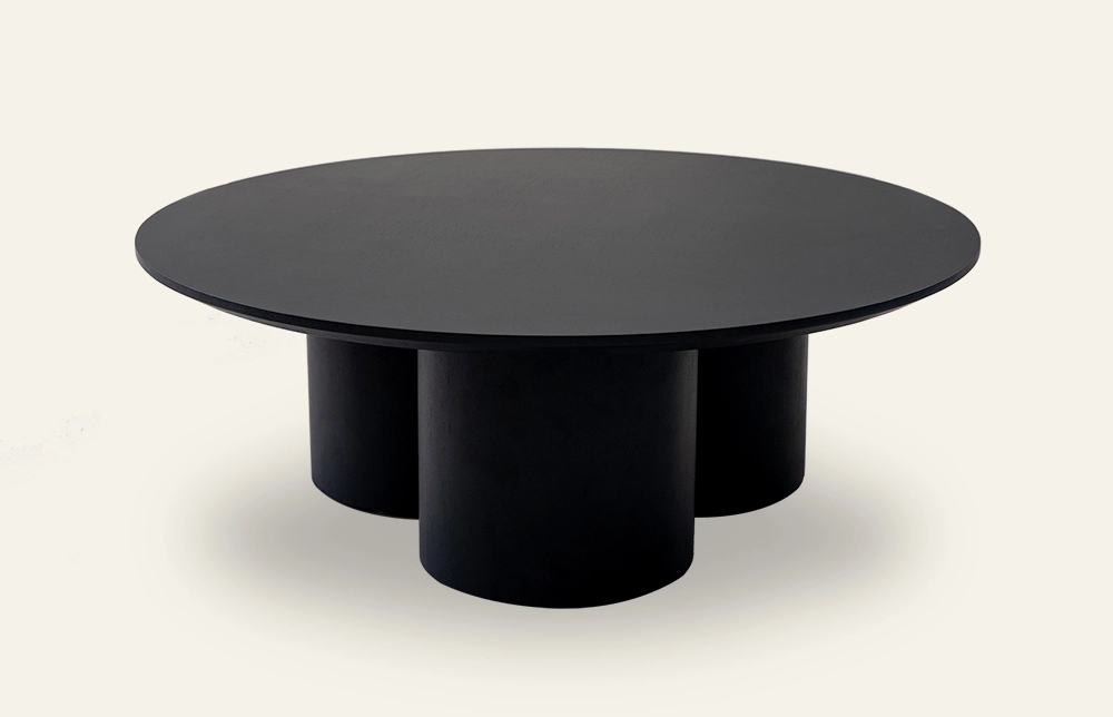 MIGLIO Black Wooden Round Coffee Table With Three-column Base TC1019 1