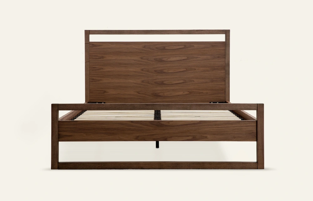 Estructura de cama de madera con chapa de nogal Recta con cabecero L752 1