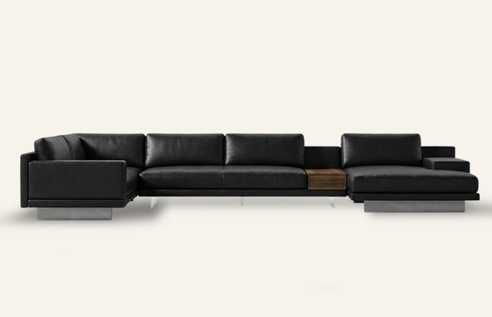 Divano componibile grande in pelle nera Nyx con tavolino laterale RC822 1