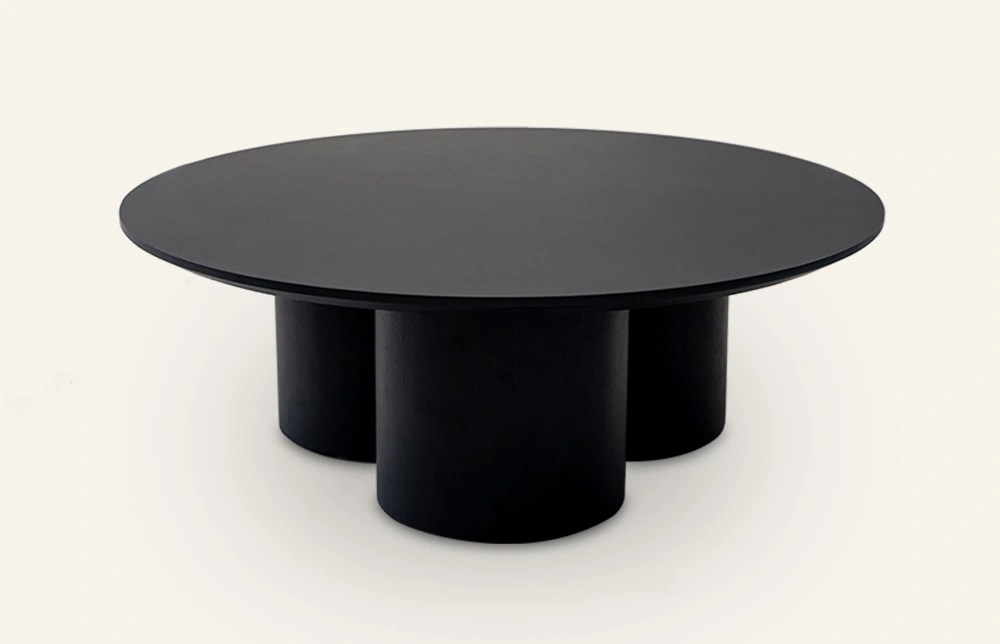 MIGLIO Black Wooden Round Coffee Table With Three-column Base TC1019 1