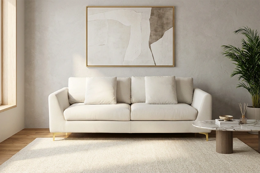 Sofá de 3 lugares estofado Kern White com pés de metal L642 1