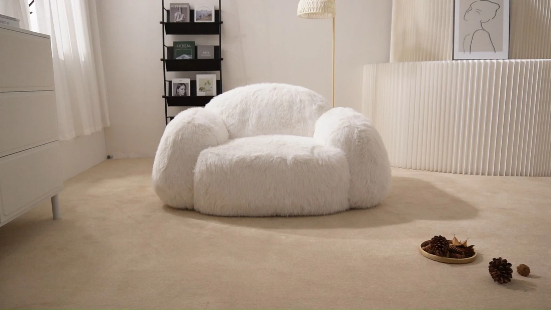 Boke White Fluffy Fabric Single Sofa Chair M014 1